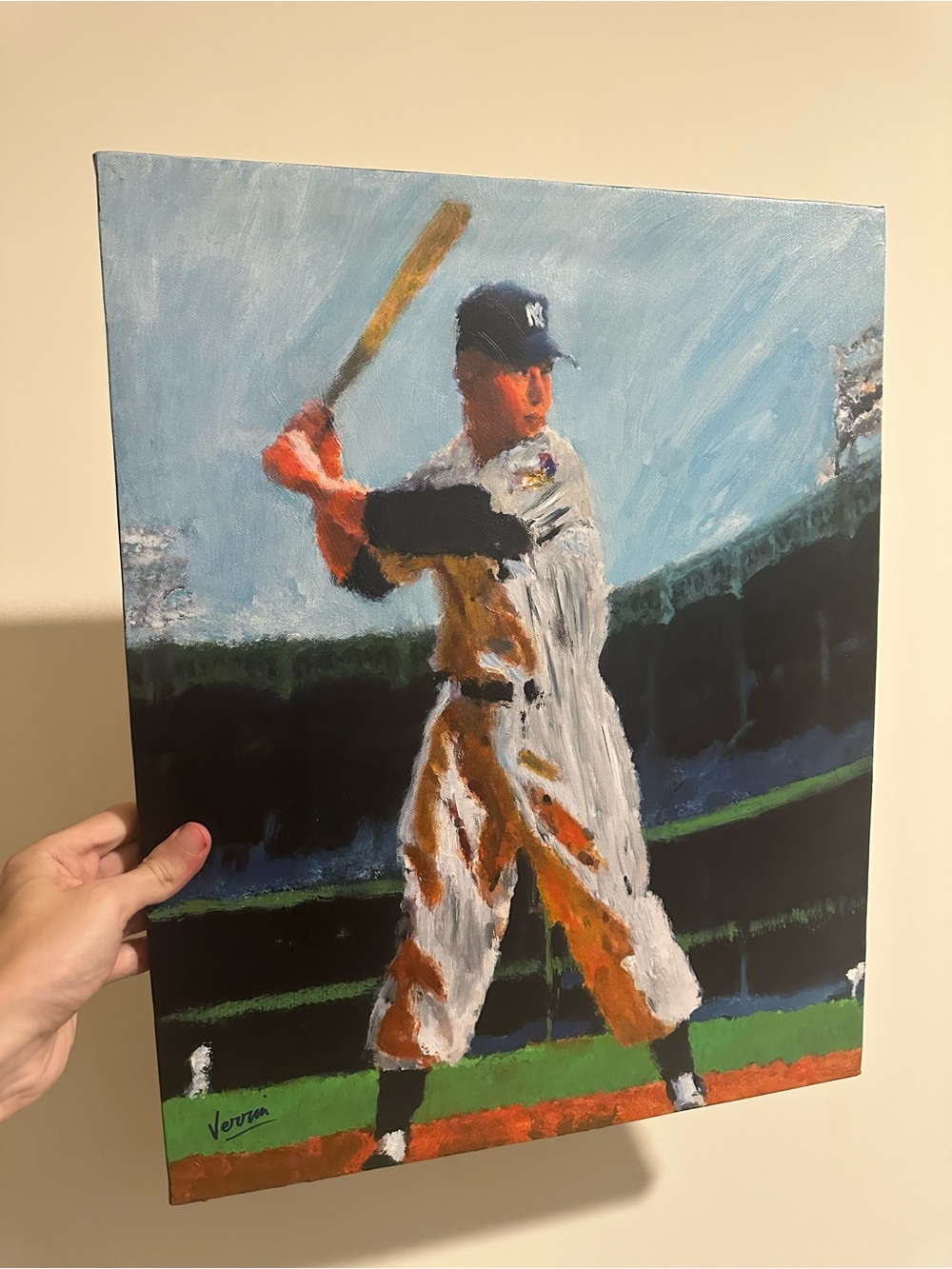 Mickey mantle 16x20 Hand-Painted Baseball Canvas painting 1/1